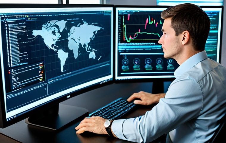 A professional cybersecurity analyst, fully clothed in business casual attire, working at a brightly lit computer workstation, surrounded by multiple monitors displaying code and network diagrams, safe for work, appropriate content, perfect anatomy, well-formed hands, professional.