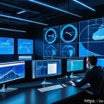 보안 시스템 설계와 구축 사례 - A high-tech cybersecurity operations center with diverse professionals monitoring multiple large dig...